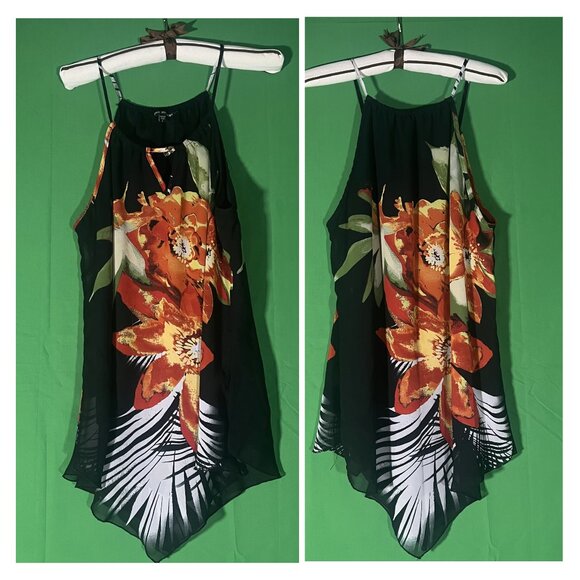 Unique Spectrum Tops - Unique Spectrum Floral Print Handkerchief Hem Tank